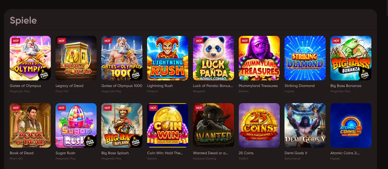 Slot-Auswahl im Ludios Casino mit beliebten Spielautomaten
